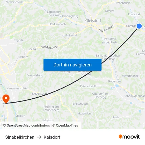 Sinabelkirchen to Kalsdorf map