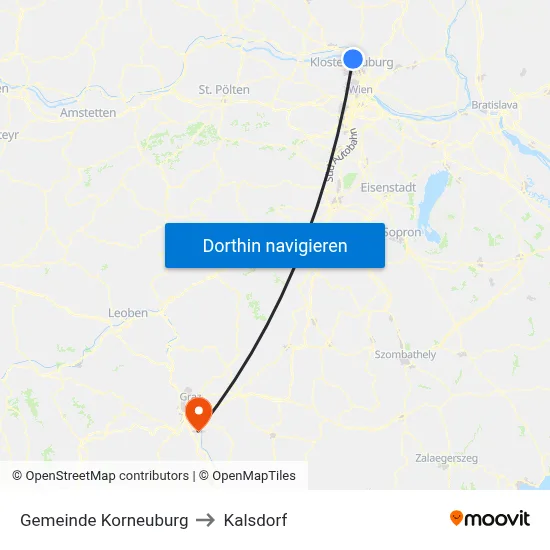 Gemeinde Korneuburg to Kalsdorf map