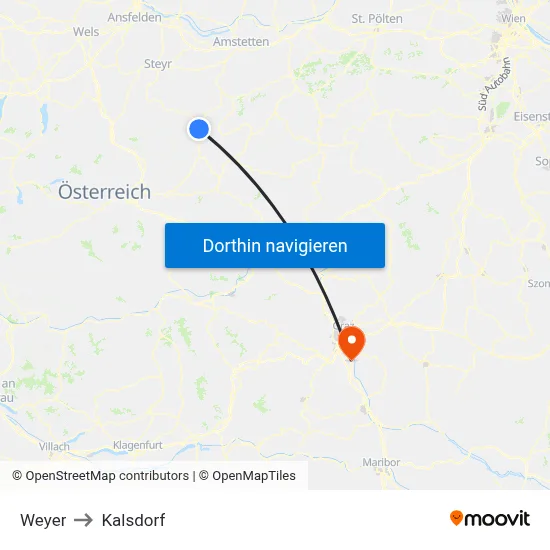 Weyer to Kalsdorf map