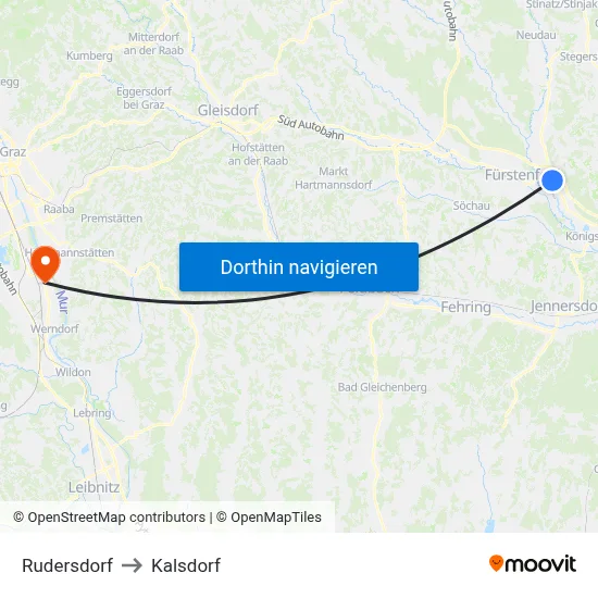 Rudersdorf to Kalsdorf map
