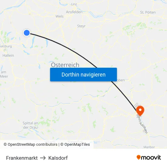 Frankenmarkt to Kalsdorf map
