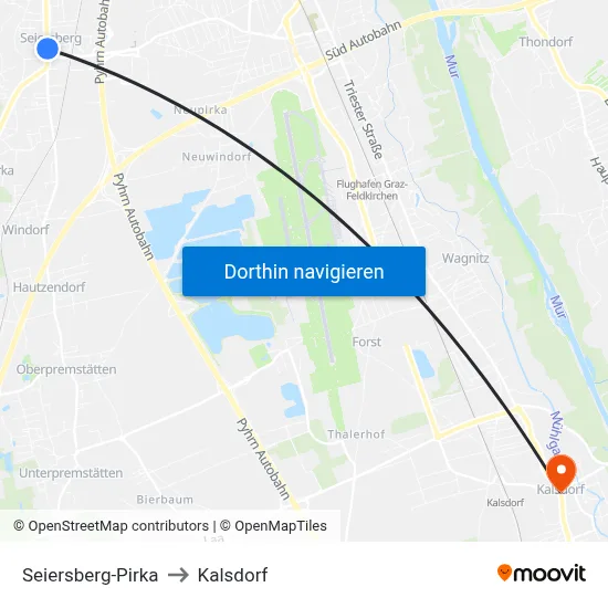 Seiersberg-Pirka to Kalsdorf map