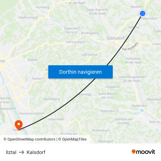 Ilztal to Kalsdorf map