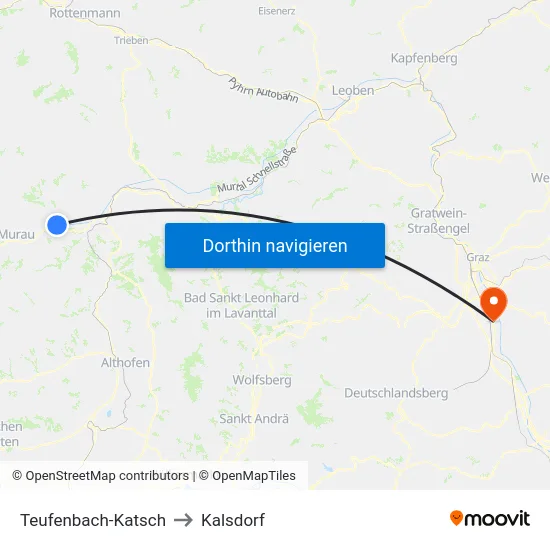 Teufenbach-Katsch to Kalsdorf map