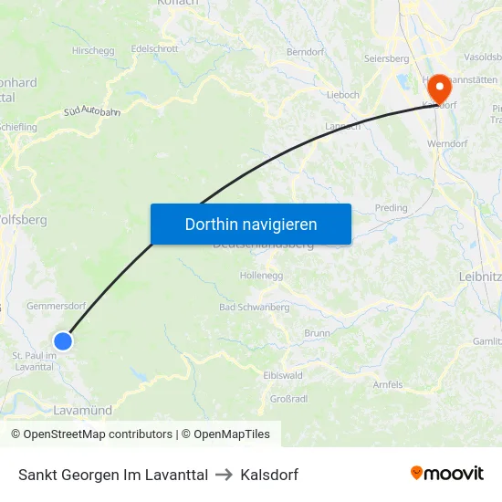Sankt Georgen Im Lavanttal to Kalsdorf map