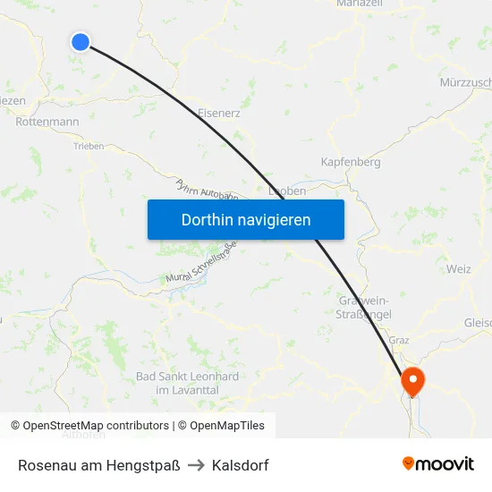 Rosenau am Hengstpaß to Kalsdorf map