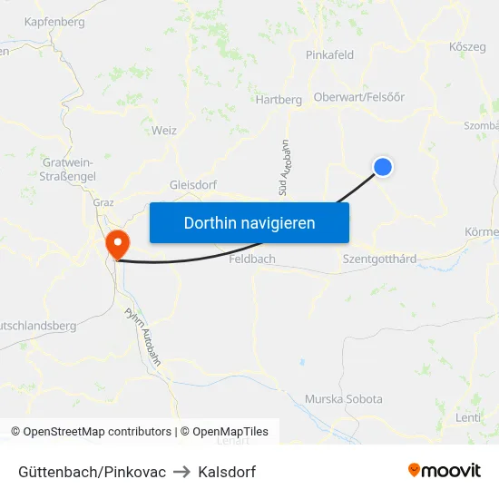 Güttenbach/Pinkovac to Kalsdorf map