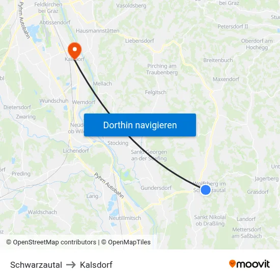 Schwarzautal to Kalsdorf map