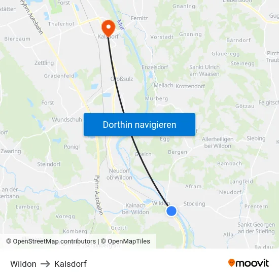Wildon to Kalsdorf map
