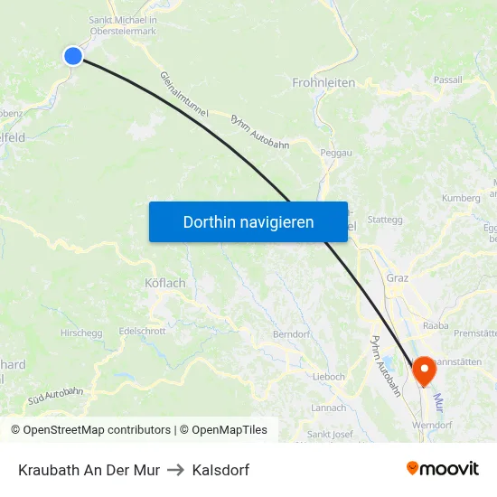 Kraubath An Der Mur to Kalsdorf map