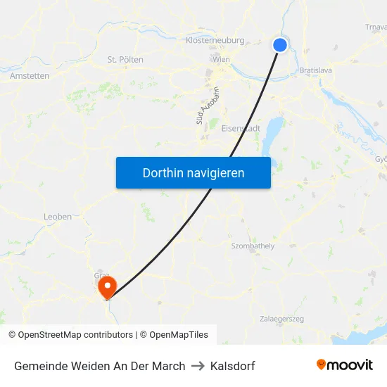 Gemeinde Weiden An Der March to Kalsdorf map