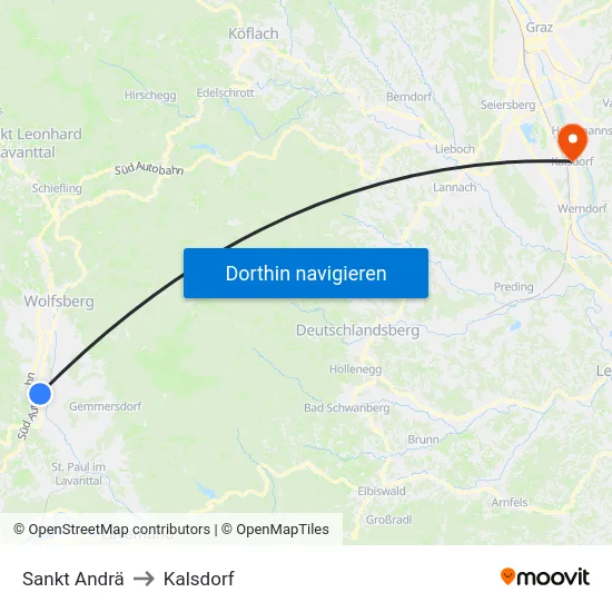 Sankt Andrä to Kalsdorf map