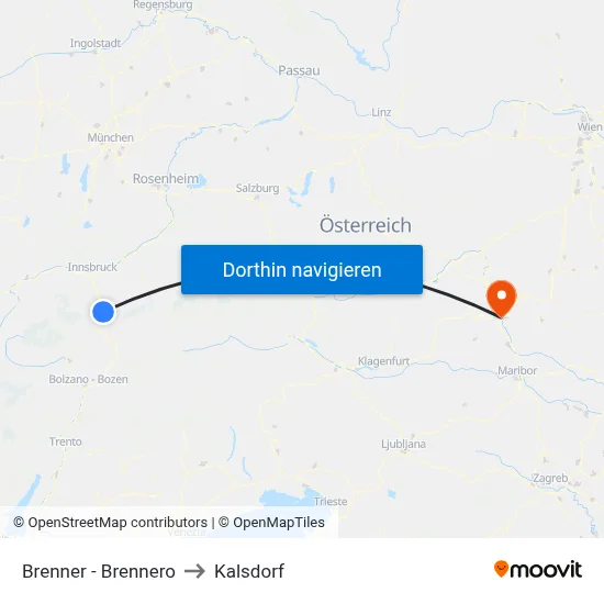 Brenner - Brennero to Kalsdorf map