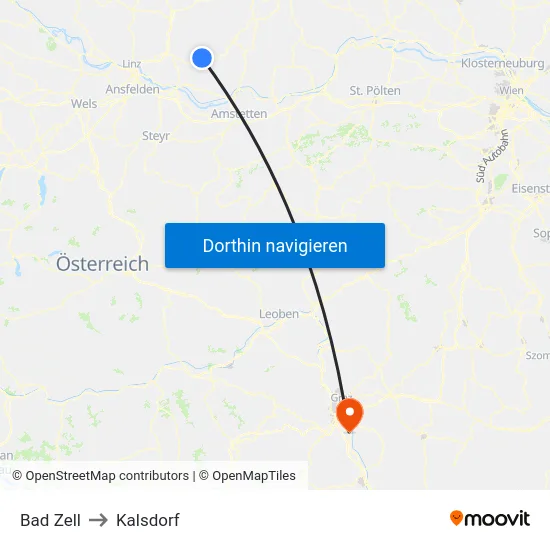Bad Zell to Kalsdorf map