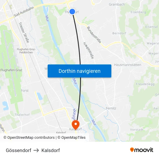 Gössendorf to Kalsdorf map