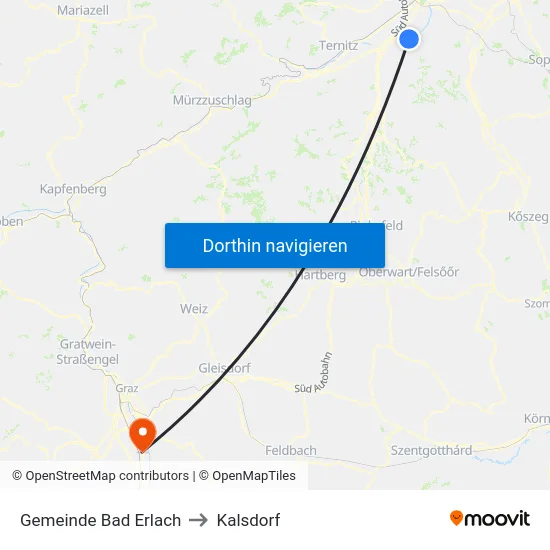 Gemeinde Bad Erlach to Kalsdorf map