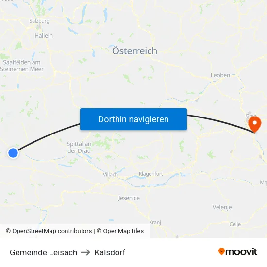 Gemeinde Leisach to Kalsdorf map