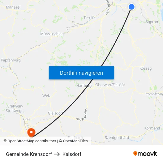 Gemeinde Krensdorf to Kalsdorf map