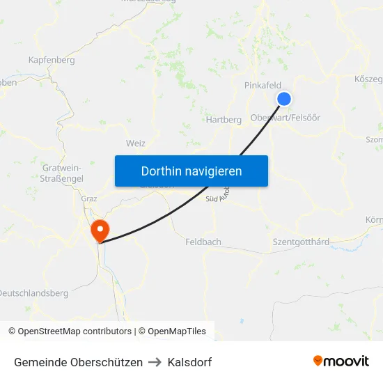 Gemeinde Oberschützen to Kalsdorf map