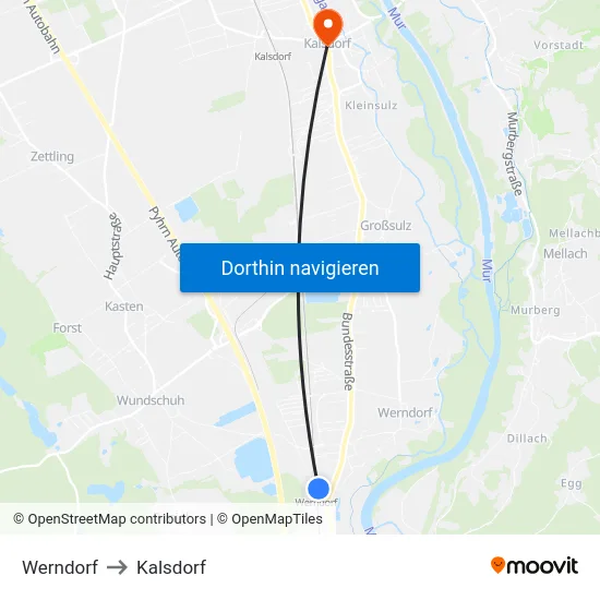 Werndorf to Kalsdorf map
