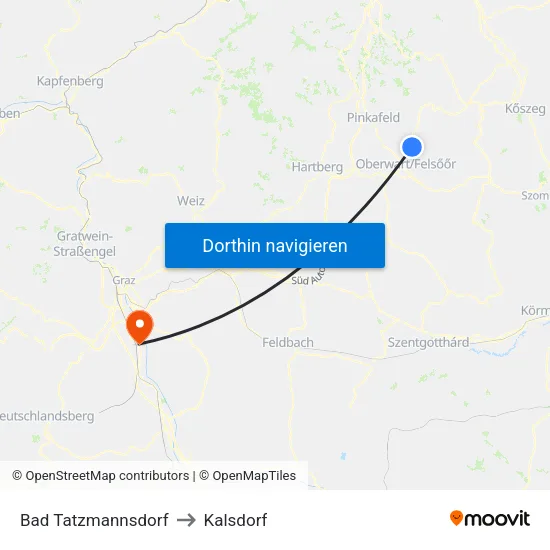 Bad Tatzmannsdorf to Kalsdorf map