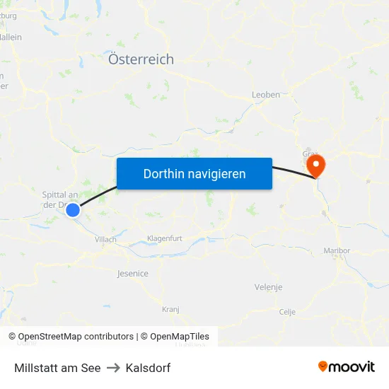 Millstatt am See to Kalsdorf map