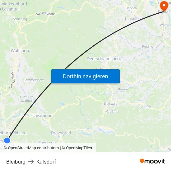 Bleiburg to Kalsdorf map