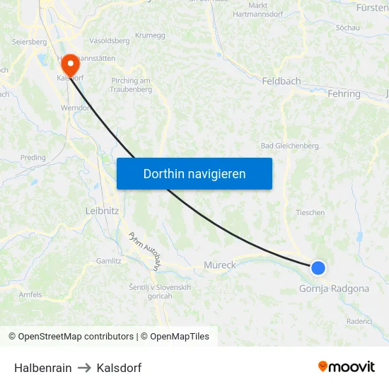 Halbenrain to Kalsdorf map