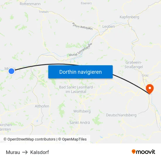 Murau to Kalsdorf map