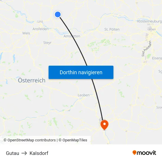 Gutau to Kalsdorf map