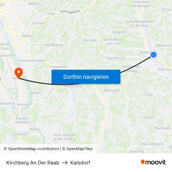 Kirchberg An Der Raab to Kalsdorf map