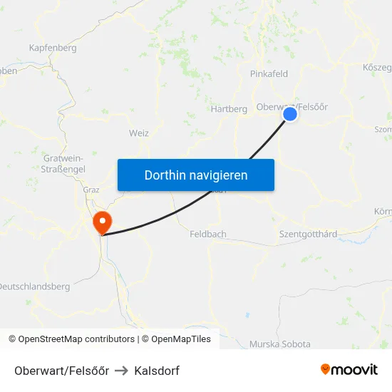 Oberwart/Felsőőr to Kalsdorf map