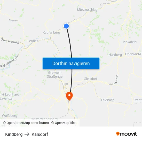 Kindberg to Kalsdorf map