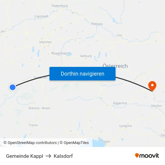 Gemeinde Kappl to Kalsdorf map