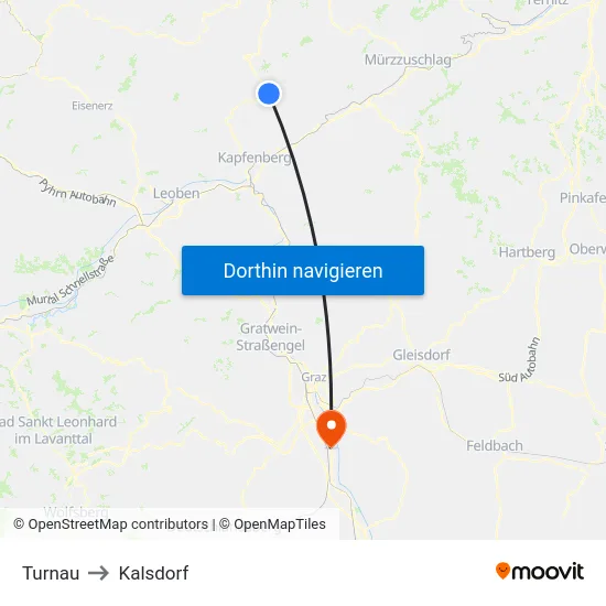 Turnau to Kalsdorf map