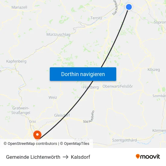 Gemeinde Lichtenwörth to Kalsdorf map