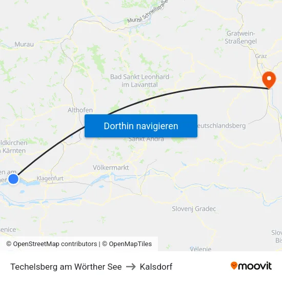 Techelsberg am Wörther See to Kalsdorf map