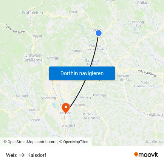 Weiz to Kalsdorf map