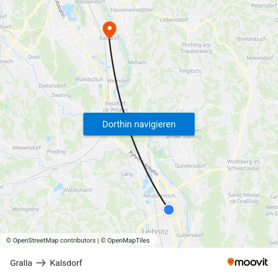 Gralla to Kalsdorf map