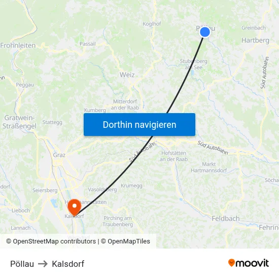 Pöllau to Kalsdorf map