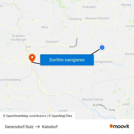 Gerersdorf-Sulz to Kalsdorf map