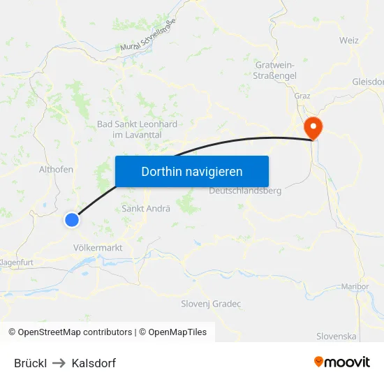 Brückl to Kalsdorf map
