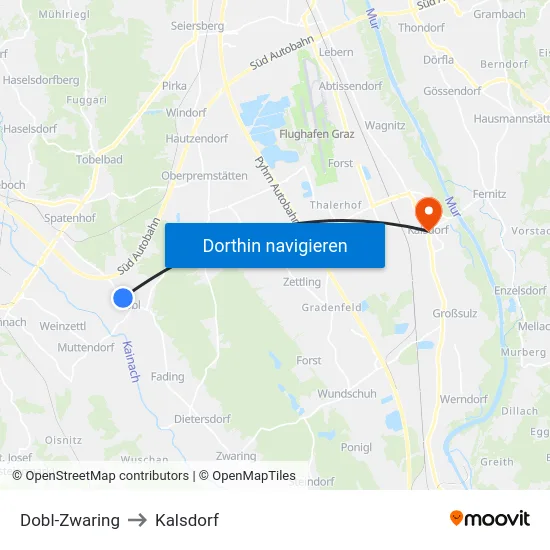 Dobl-Zwaring to Kalsdorf map