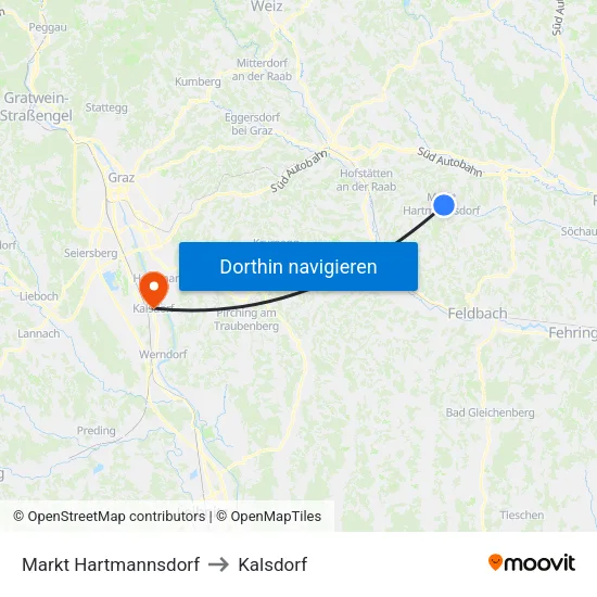 Markt Hartmannsdorf to Kalsdorf map