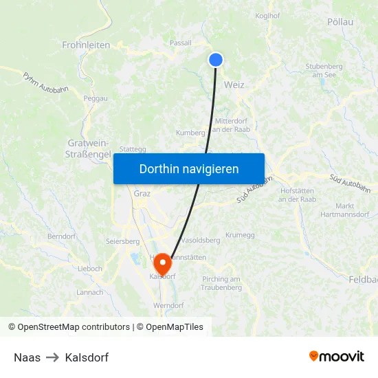 Naas to Kalsdorf map
