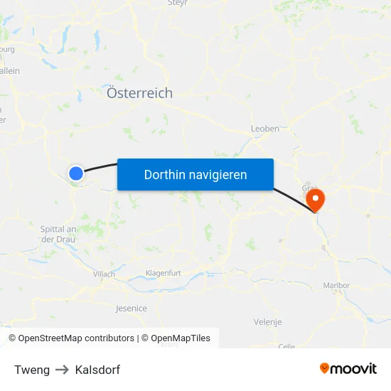 Tweng to Kalsdorf map