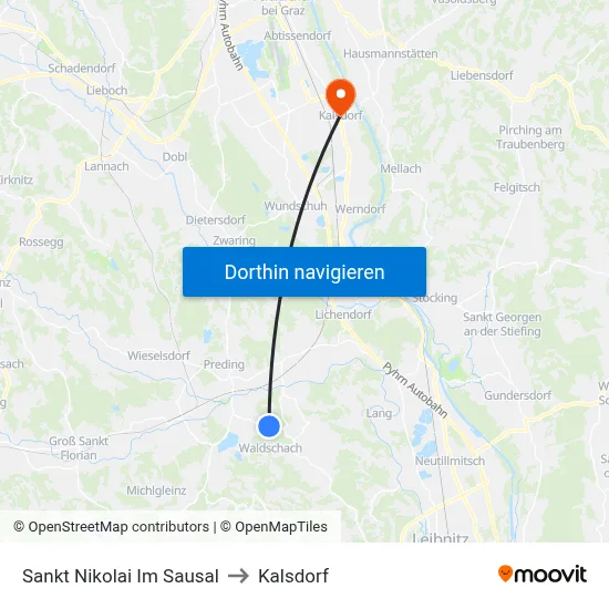 Sankt Nikolai Im Sausal to Kalsdorf map