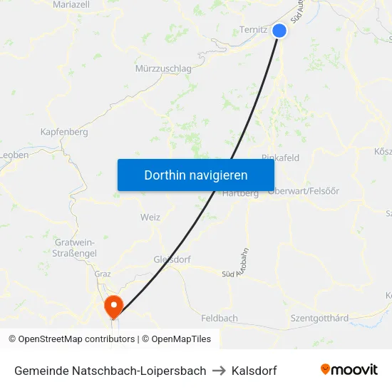 Gemeinde Natschbach-Loipersbach to Kalsdorf map