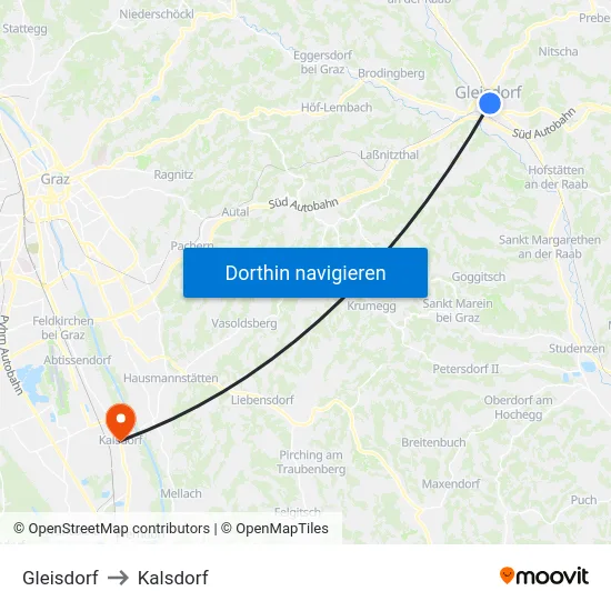 Gleisdorf to Kalsdorf map