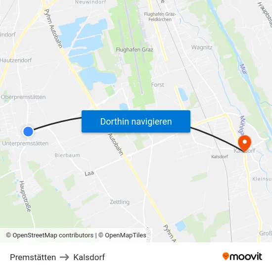 Premstätten to Kalsdorf map